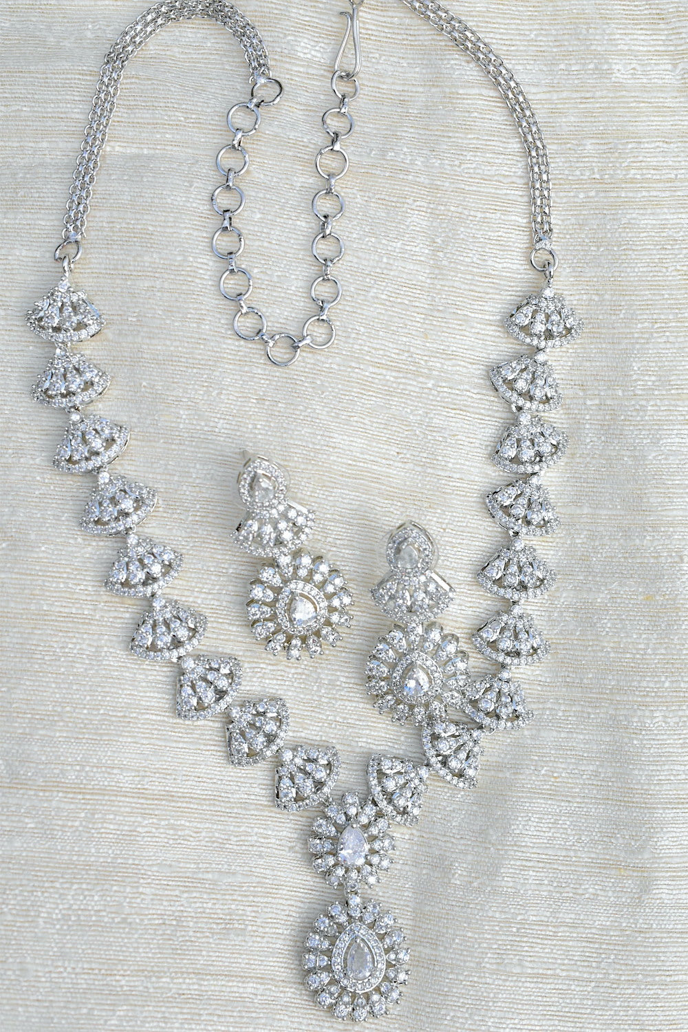 Ad silver polish delicate long necklace earrings Set adsplnes250394