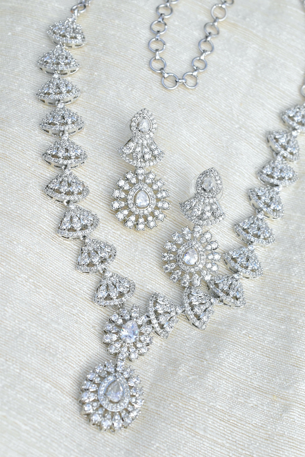 Ad silver polish delicate long necklace earrings Set adsplnes250394