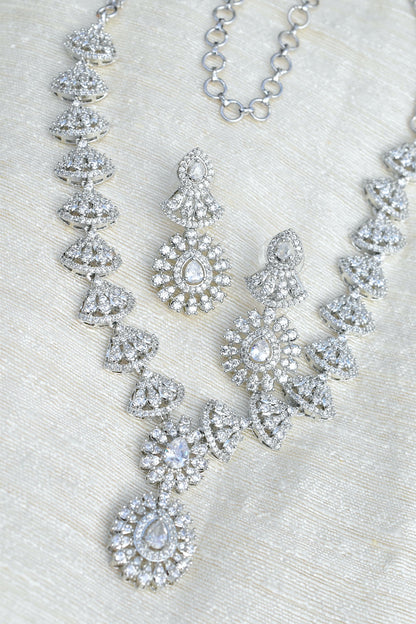 Ad silver polish delicate long necklace earrings Set adsplnes250394