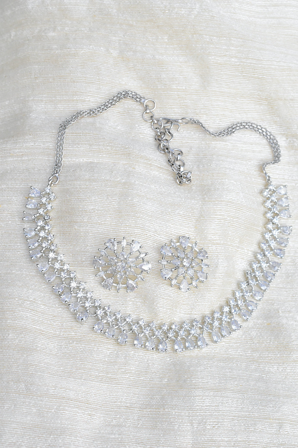 Ad silver polish delicate necklace earrings Set adspchnes250307