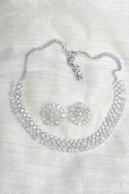 Ad silver polish delicate necklace earrings Set adspchnes250307