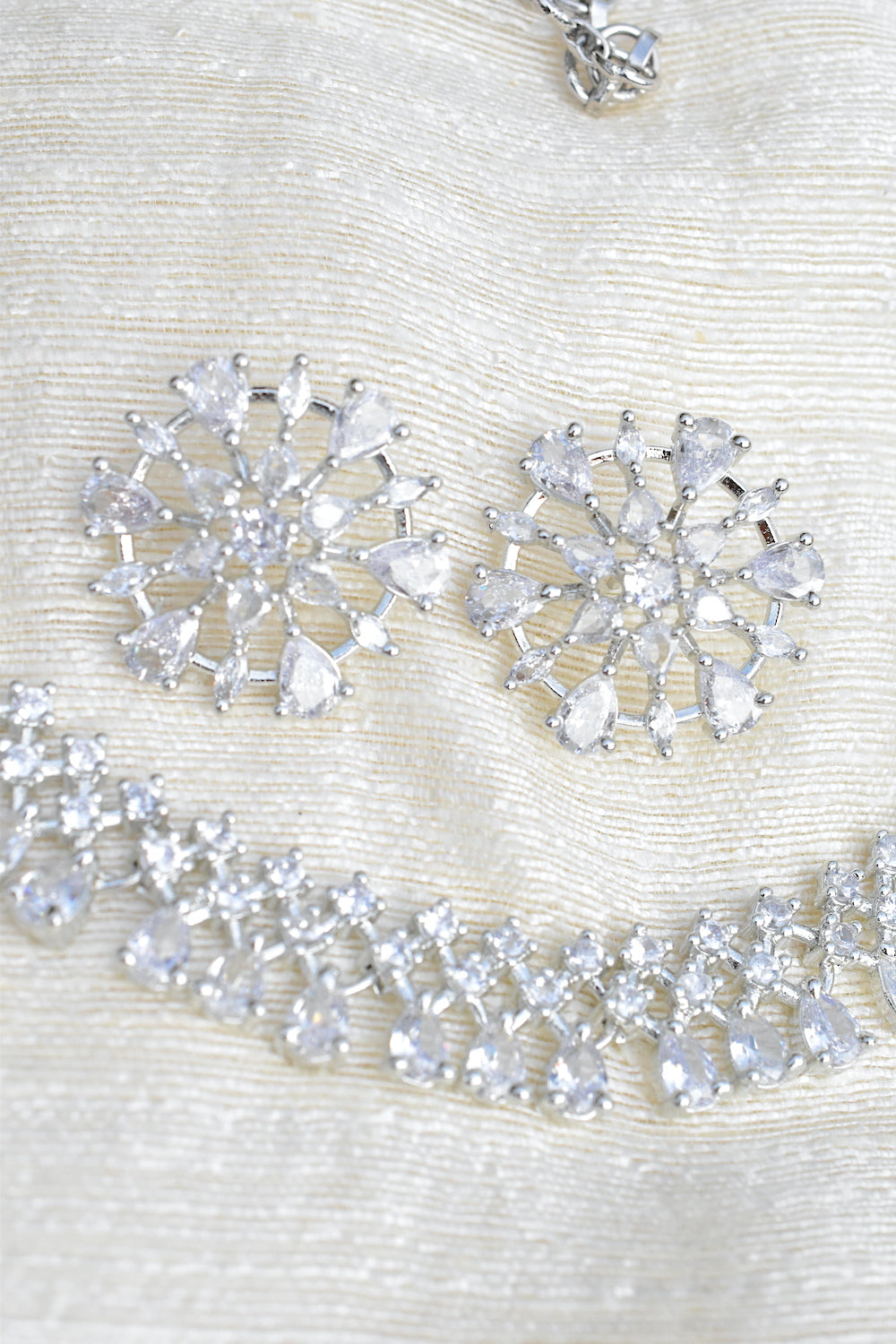 Ad silver polish delicate necklace earrings Set adspchnes250307