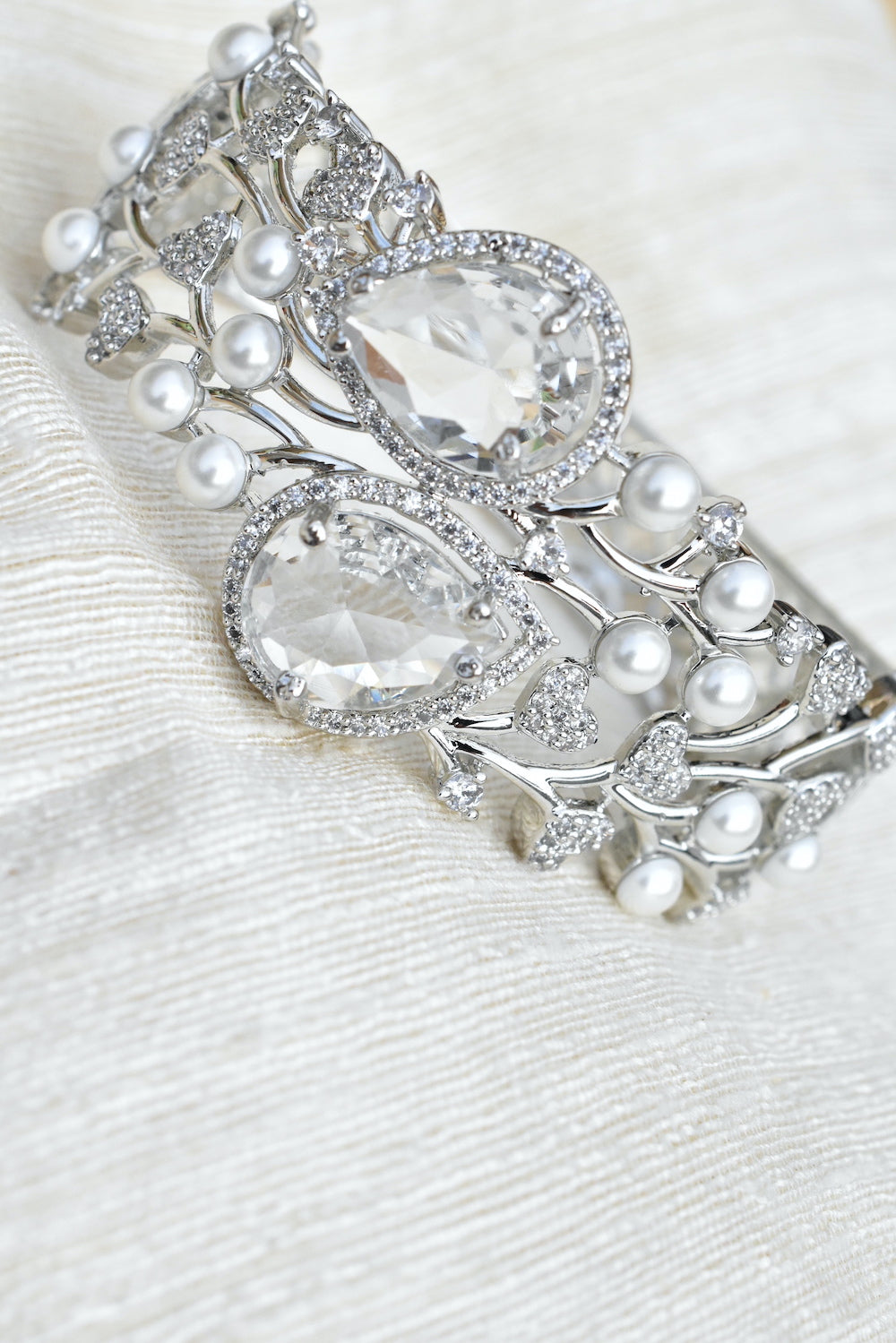 pearl zirconia silver bracelet