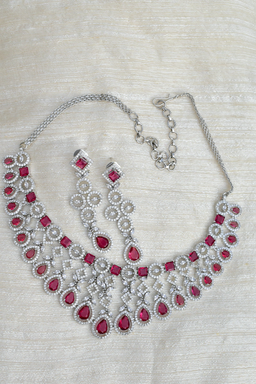red stone cz necklace set