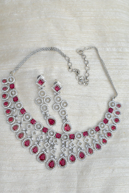 red stone cz necklace set