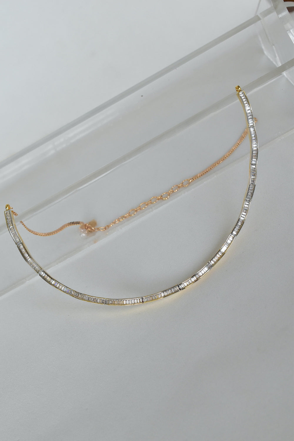 cz baguette diamond chain setting gold polish hasli style zirconia necklace