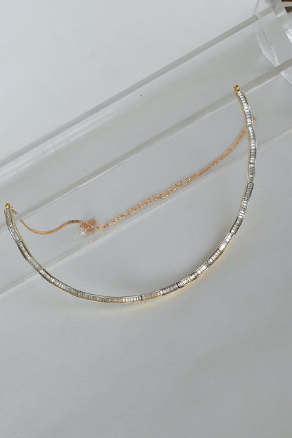 cz baguette diamond chain setting gold polish hasli style zirconia necklace