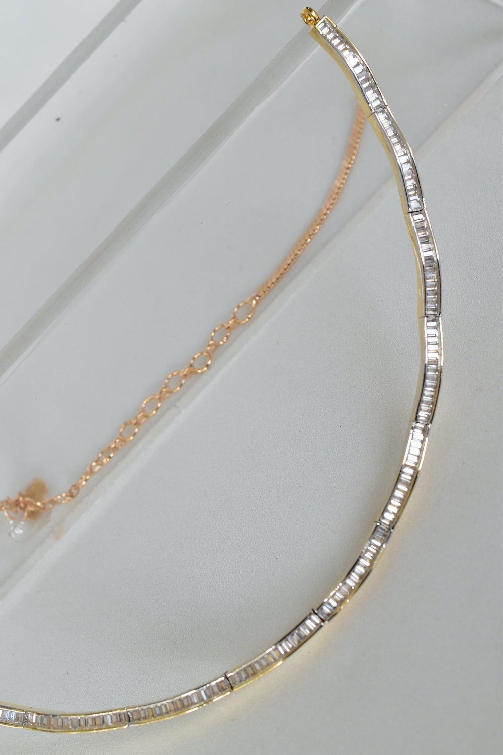 cz baguette diamond chain setting gold polish hasli style zirconia necklace