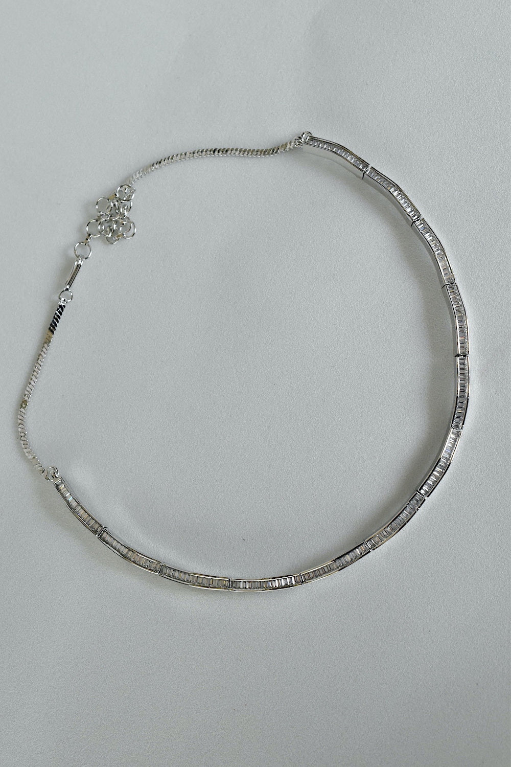 cz baguette diamond chain setting silver polish hasli style zirconia necklace