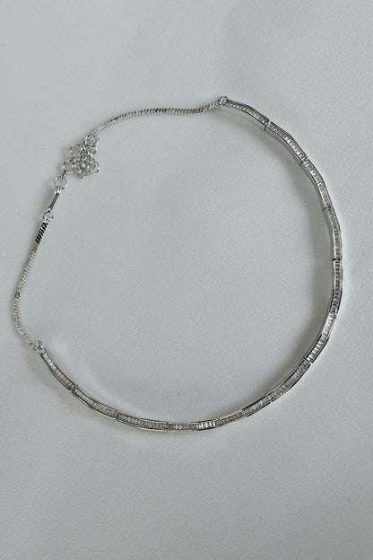 cz baguette diamond chain setting silver polish hasli style zirconia necklace