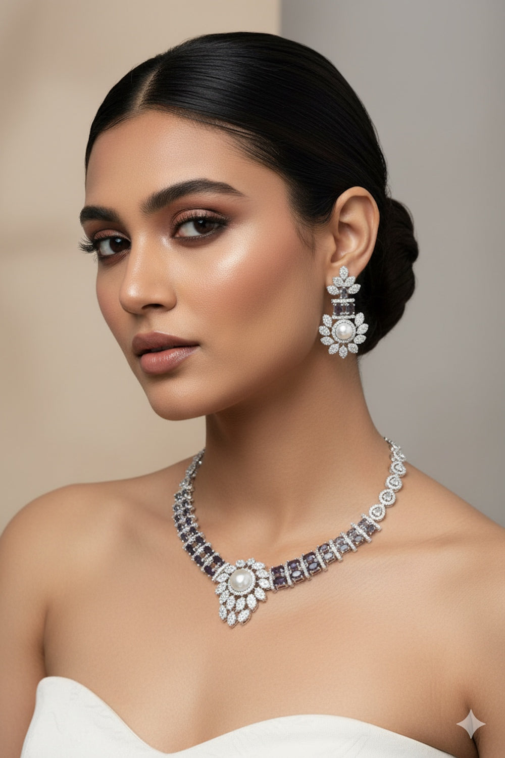 cz pearl necklace earrings