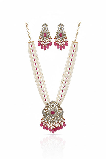 Victorian cz moissanite kundan fusion bridal long set ranihaar klnes250394