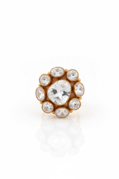 matte gold real look alike polki kundan finger ring indian jewellery