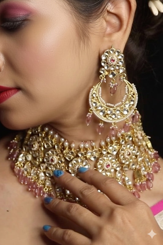 pink kundan necklace set