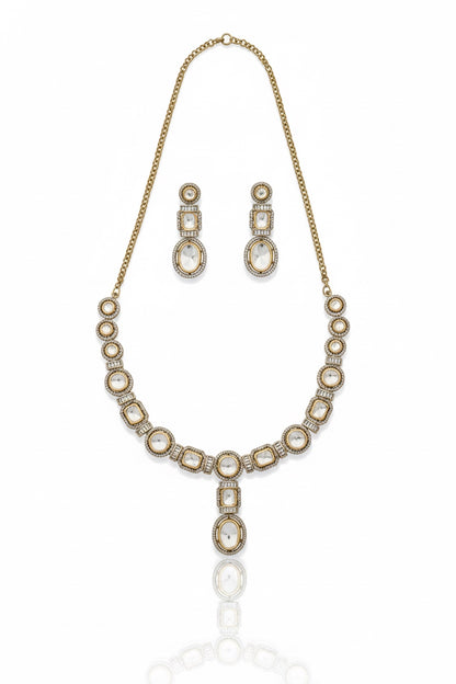 tyaani kundan moissanite polki kundan long necklace earrings with cubic zirconia and coloured stone indian bridal jewellery