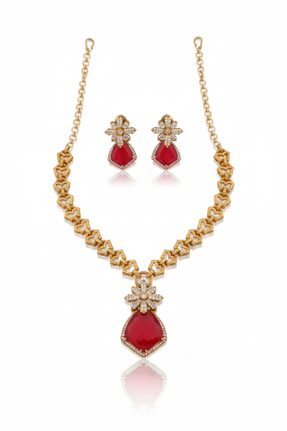 doublet pendant antique gold chain necklace with doublet and cubic zirconia floral pentagon stone western look statement set