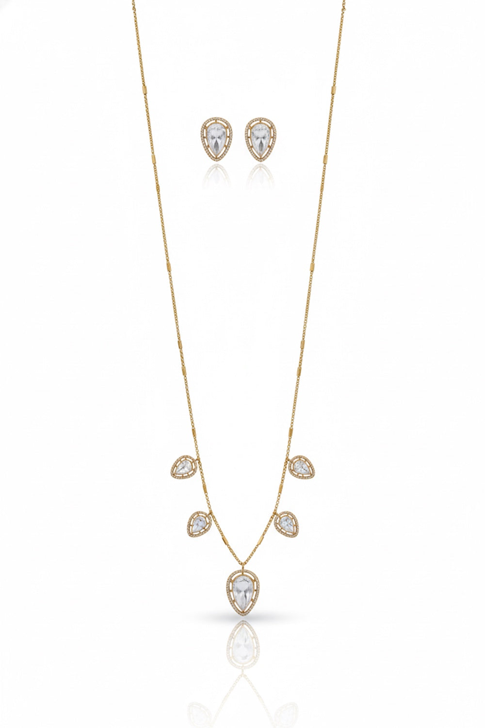 polki pendanat with cz border and golden chain with leaf shape stud earrings indian jewellery