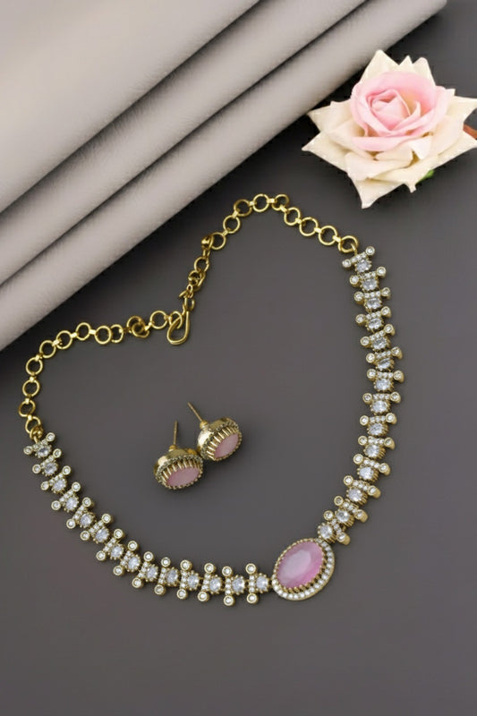 pink cz necklace set