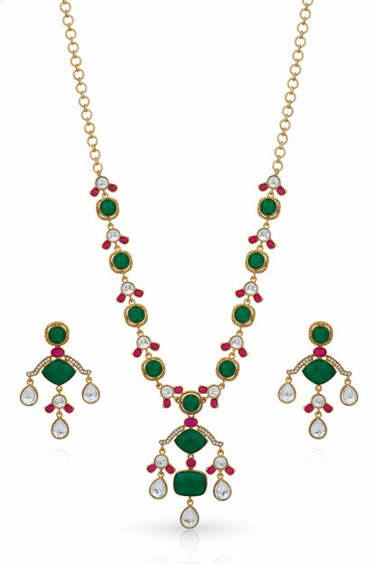 green onyx long necklace drop earrings antique gold