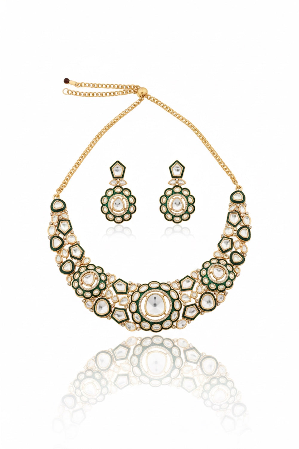 Jadau moissanite polki kundan meenakari zirconia medium necklace set kadchnes250387