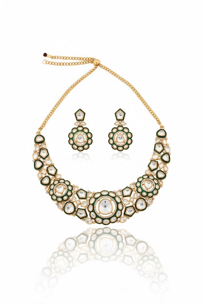 Jadau moissanite polki kundan meenakari zirconia medium necklace set kadchnes250387