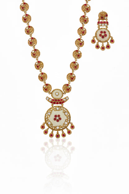 long heritage necklace white jade potaruby stone indian wedding jewellery