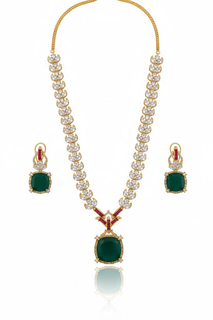 indian bridal long cubic zirconia doublet necklace earrings set