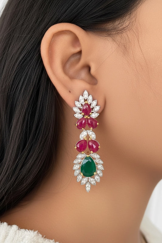ad zirconia drop earrings in silver polish with stones 240403