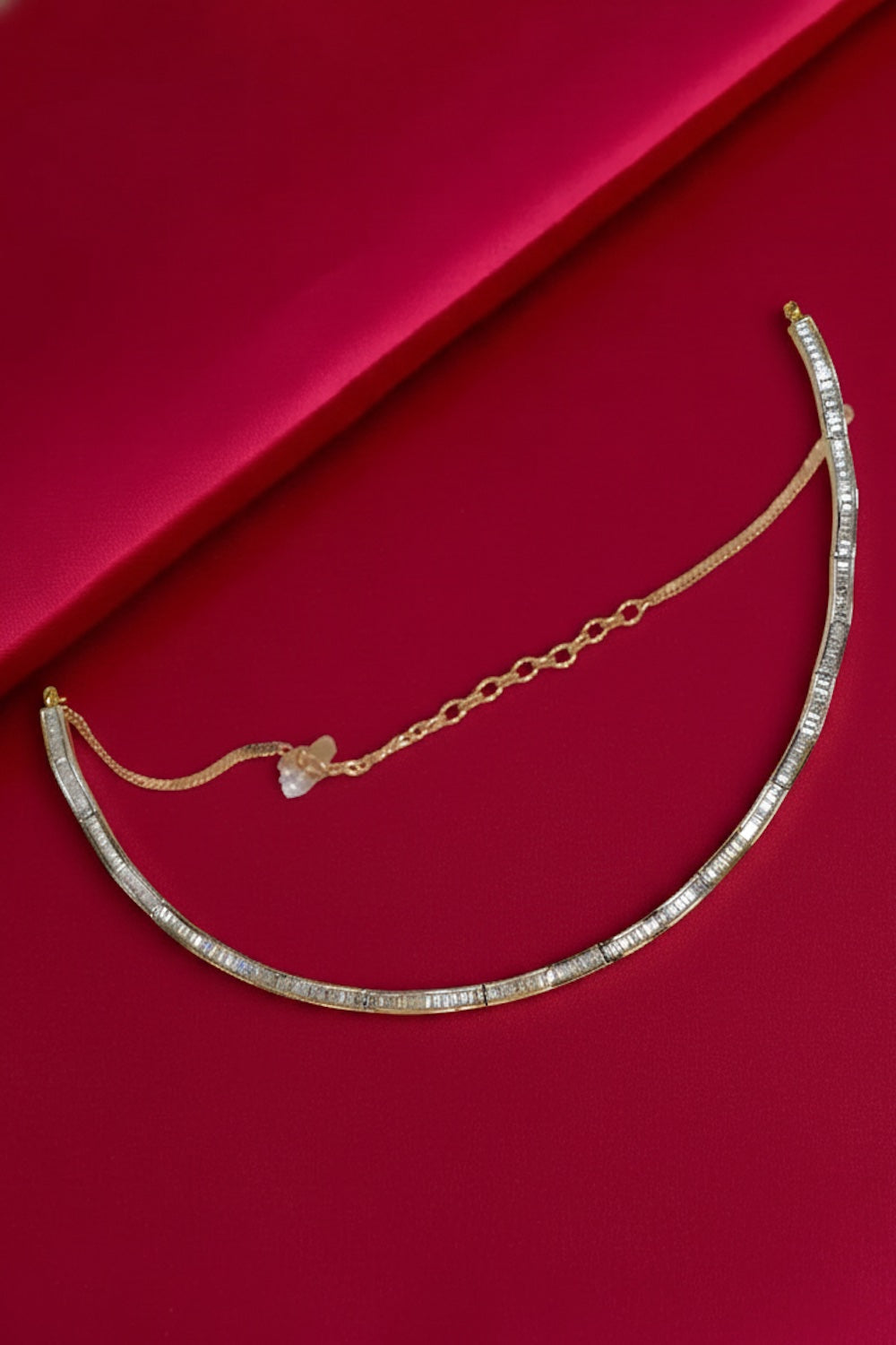 cz baguette diamond chain setting gold polish hasli style zirconia necklace