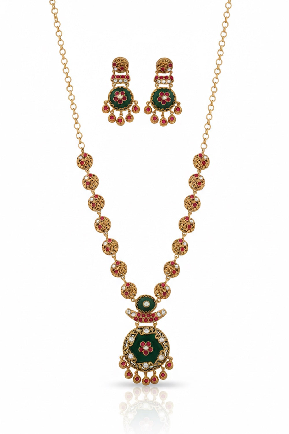 long heritage necklace white jade potaruby stone indian wedding jewellery