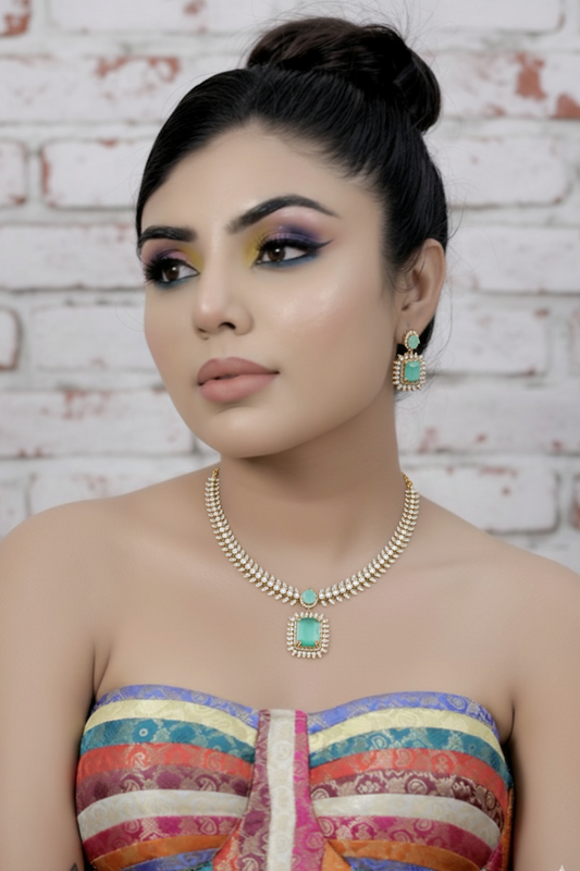 ad zirconia victorian kundan ruby Choker necklace set adchnes250079