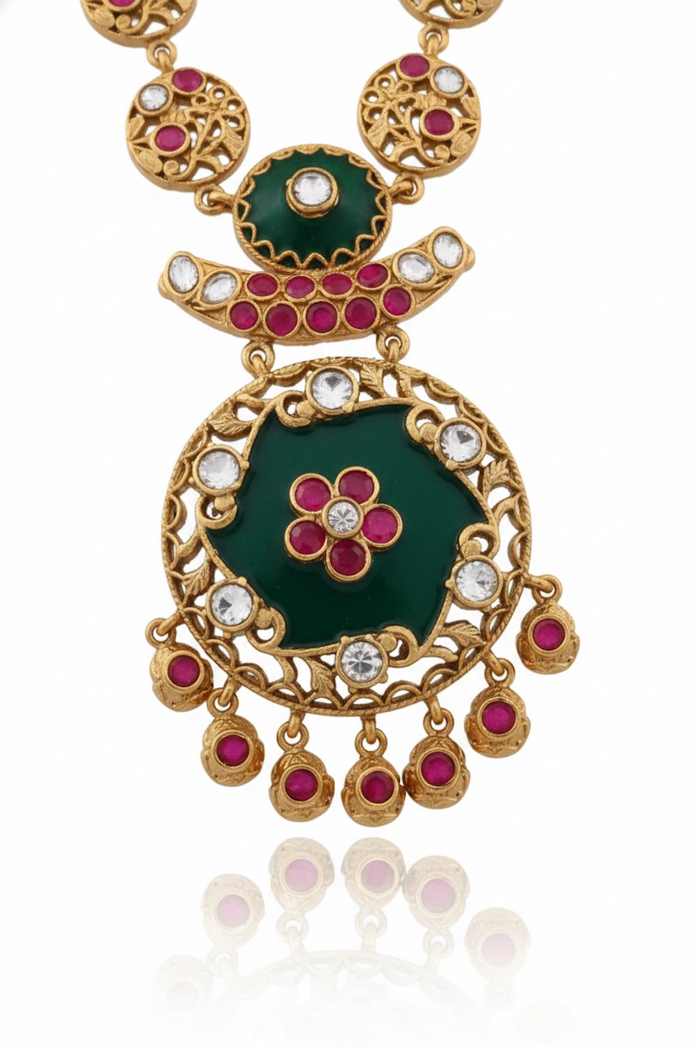 long heritage necklace emerald green jade pota ruby stone indian wedding jewellery