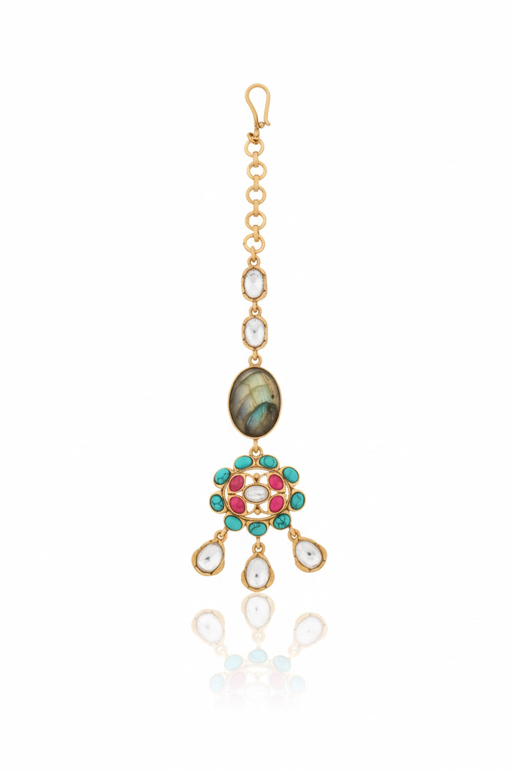 labradorite tika antique avala polish polki kundan maang tika