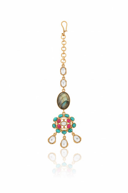 labradorite tika antique avala polish polki kundan maang tika