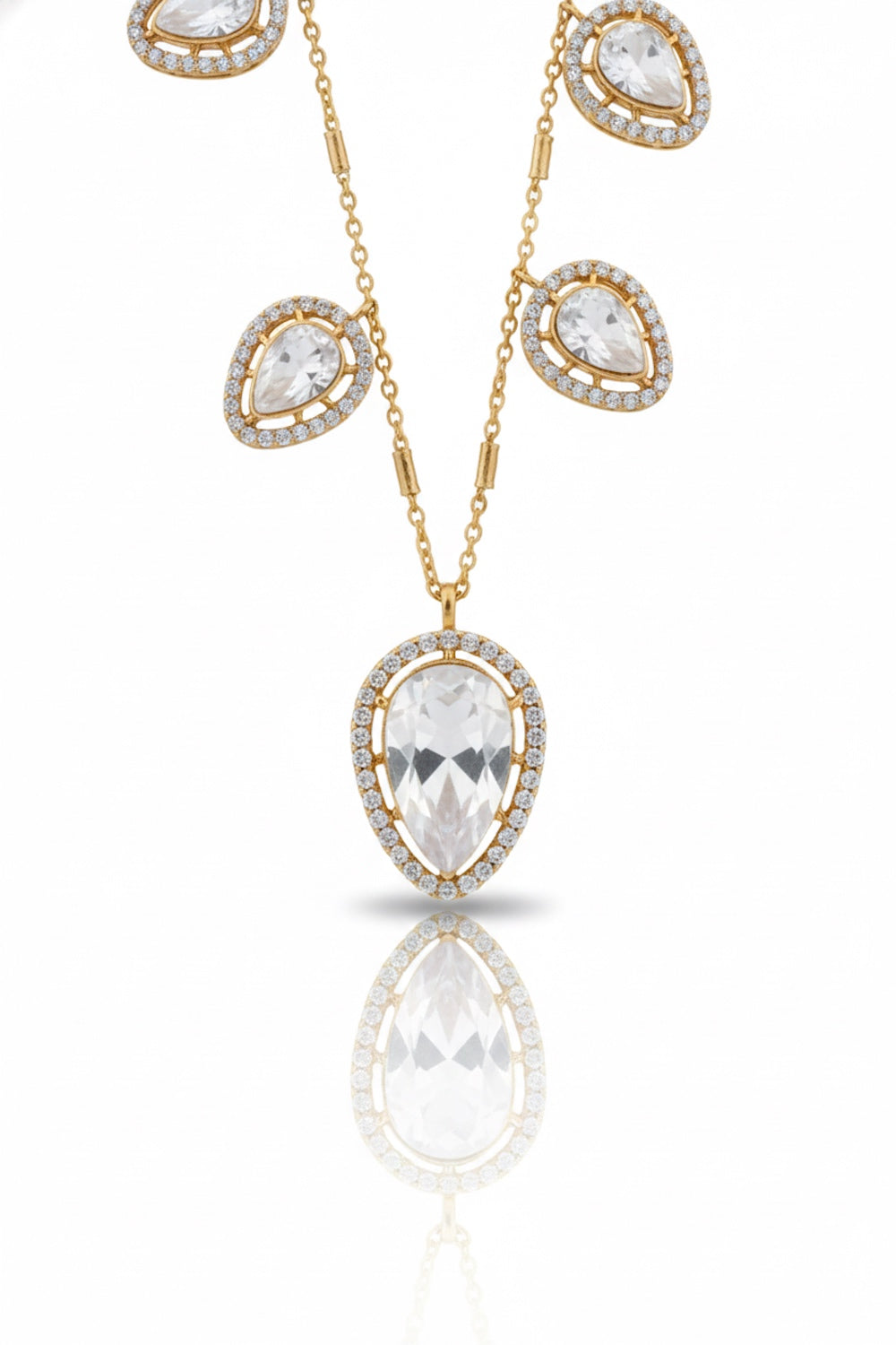 polki pendanat with cz border and golden chain with leaf shape stud earrings indian jewellery