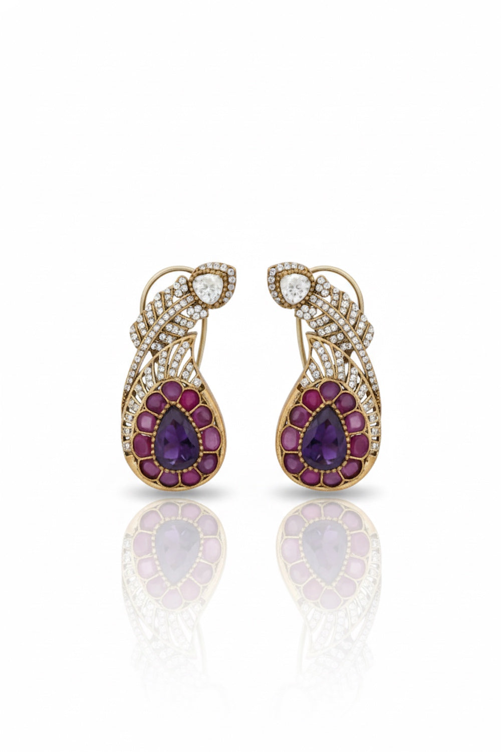 medium sized paisley shaped cz kundan doublet stud earrings
