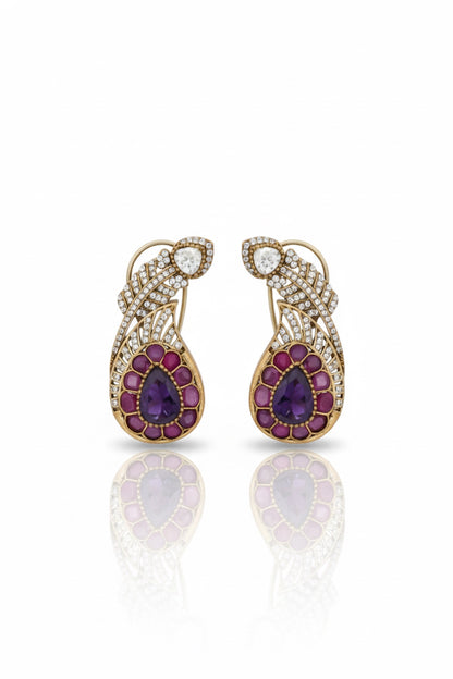 medium sized paisley shaped cz kundan doublet stud earrings