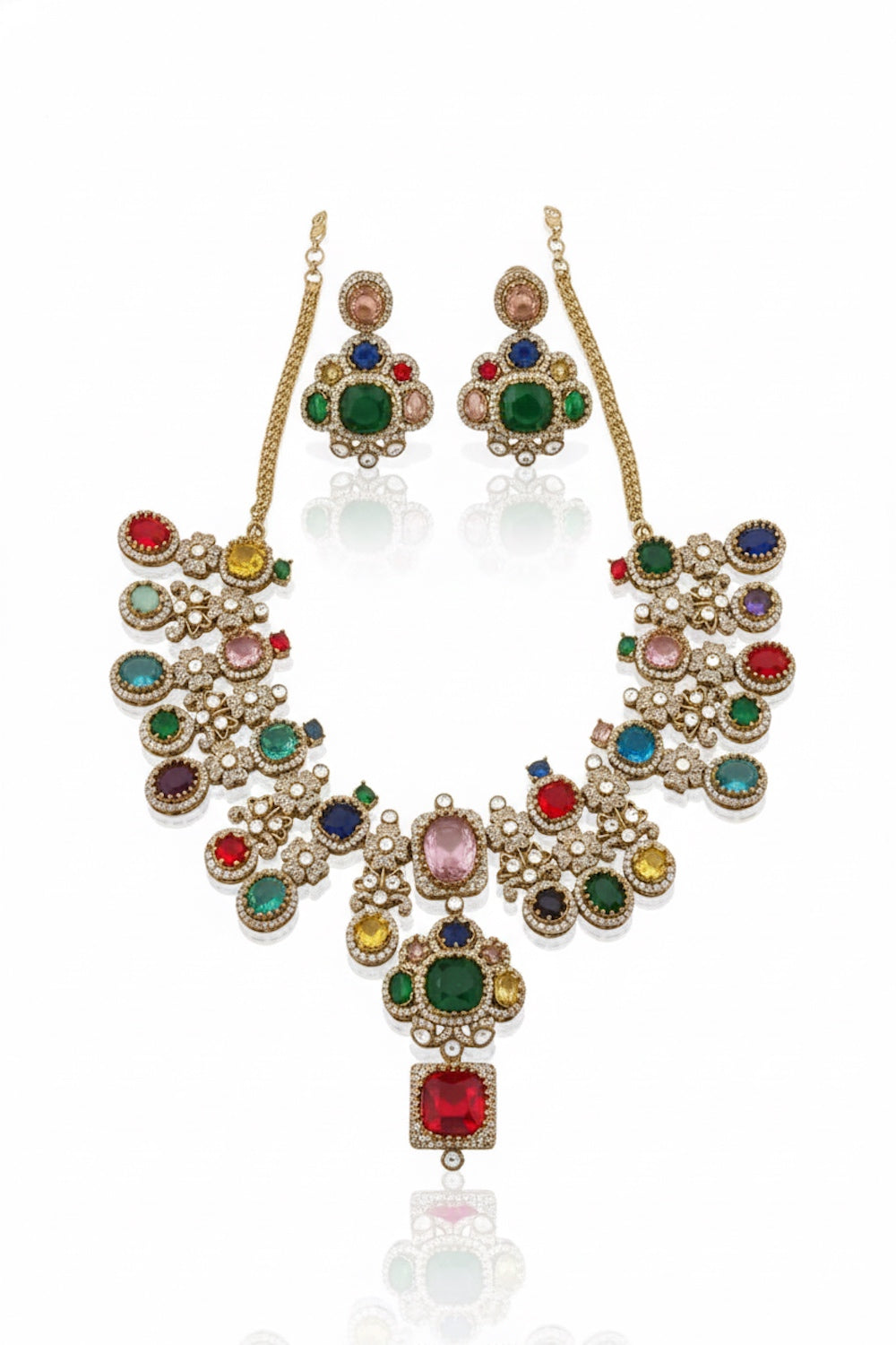 sabyasachi inspired premium stone big choker necklace with drop earrings real look alike