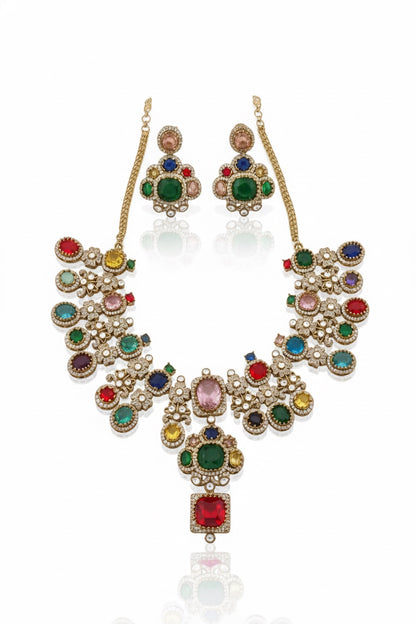 sabyasachi inspired premium stone big choker necklace with drop earrings real look alike