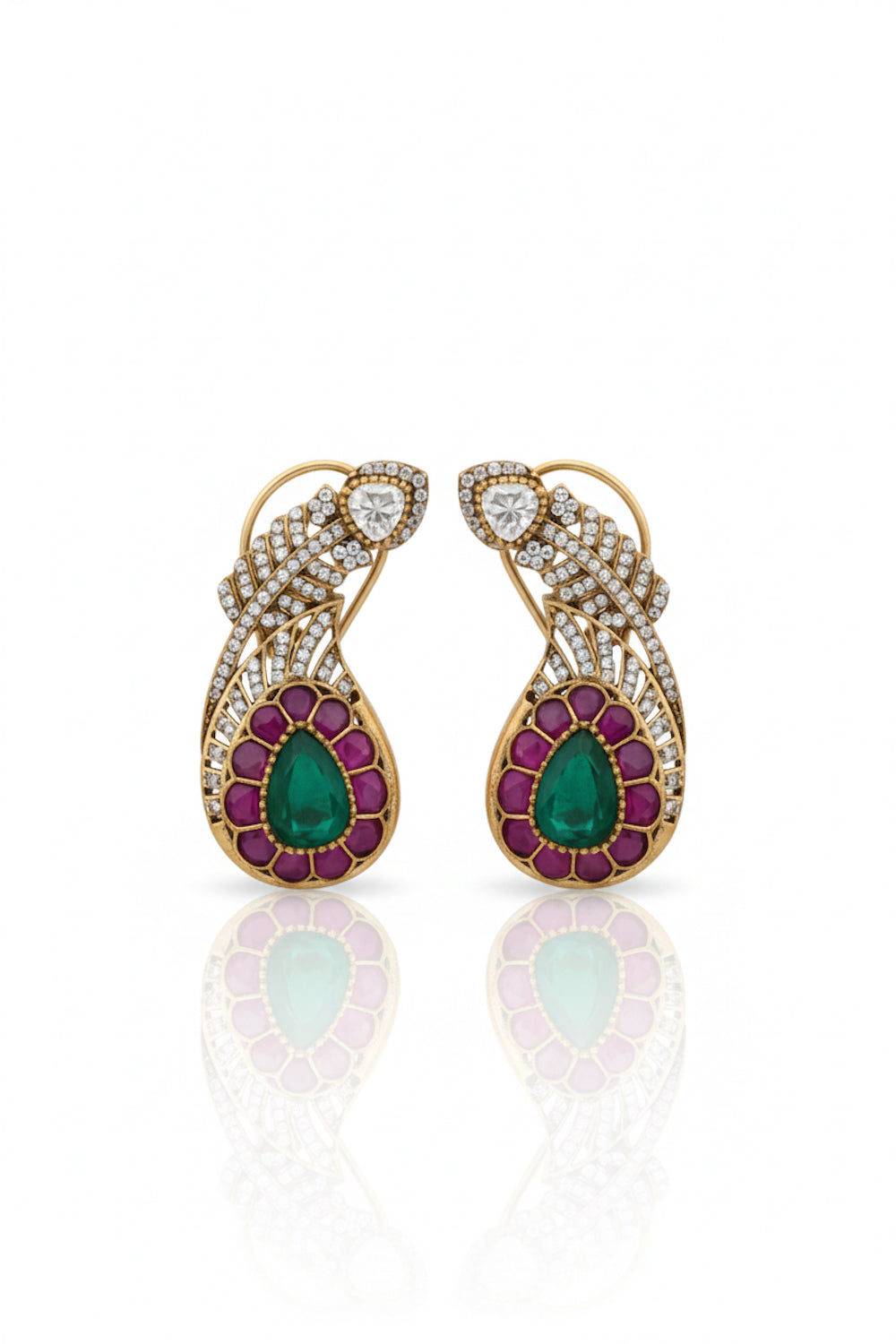 medium sized paisley shaped cz kundan doublet stud earrings