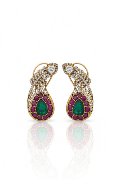 medium sized paisley shaped cz kundan doublet stud earrings