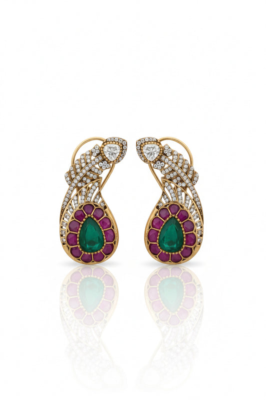 medium sized paisley shaped cz kundan doublet stud earrings