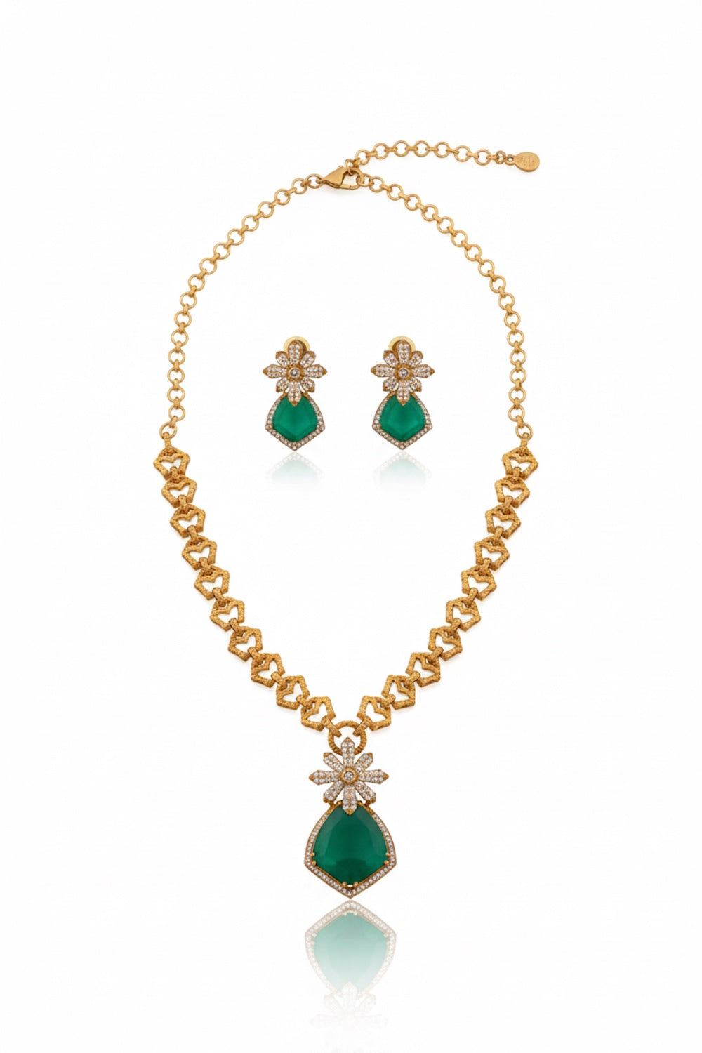 doublet pendant antique gold chain necklace with doublet and cubic zirconia floral pentagon stone western look statement set