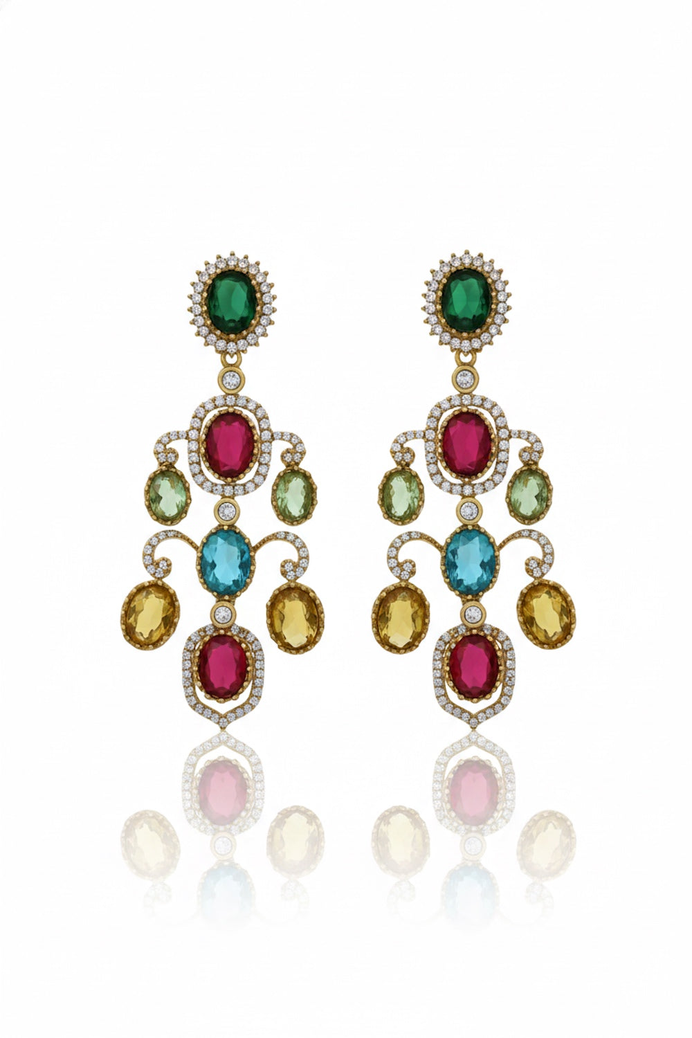 Sabyasachi inspired multicoloured cz long earrings