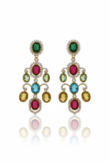 Sabyasachi inspired multicoloured cz long earrings