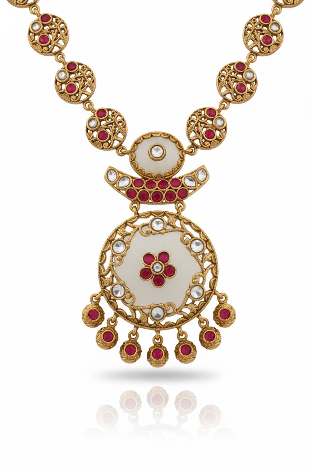 long heritage necklace white jade potaruby stone indian wedding jewellery