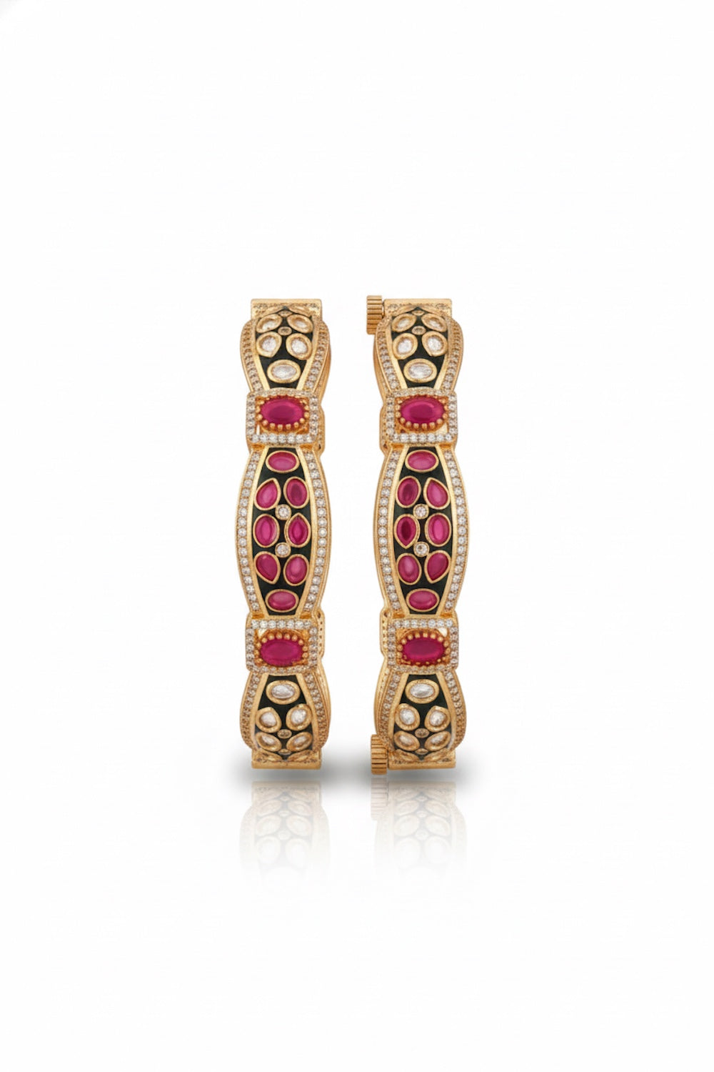 gold cz kundan Meena maisonite kundan openable bangle set