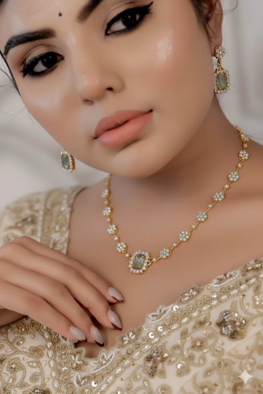 zircon necklace earrings 