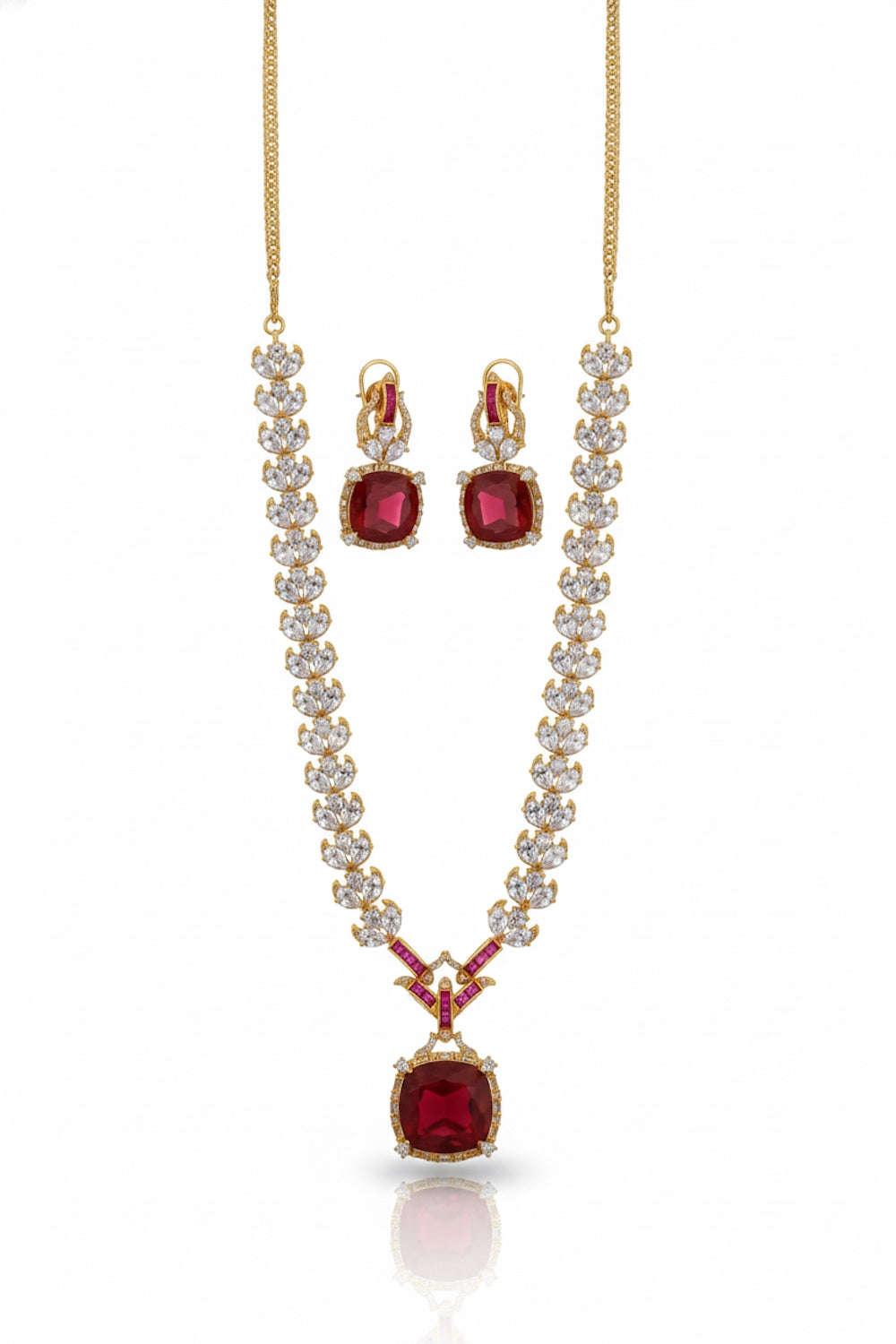 indian bridal long cubic zirconia doublet necklace earrings set
