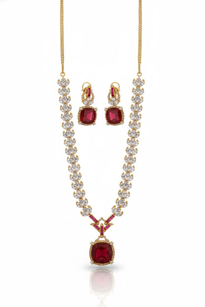 indian bridal long cubic zirconia doublet necklace earrings set